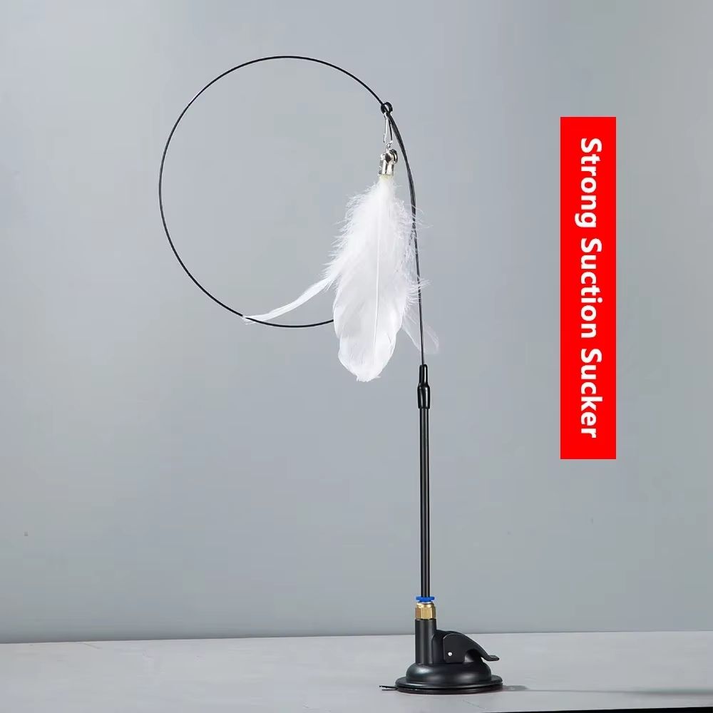 Cat Teaser Toy With Bell And Suction Cup Extended Rod Replaceable Feather Head 10