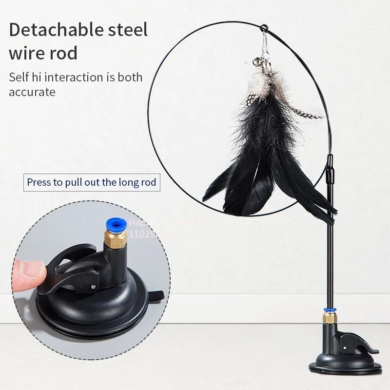 Cat Teaser Toy With Bell And Suction Cup Extended Rod Replaceable Feather Head 2