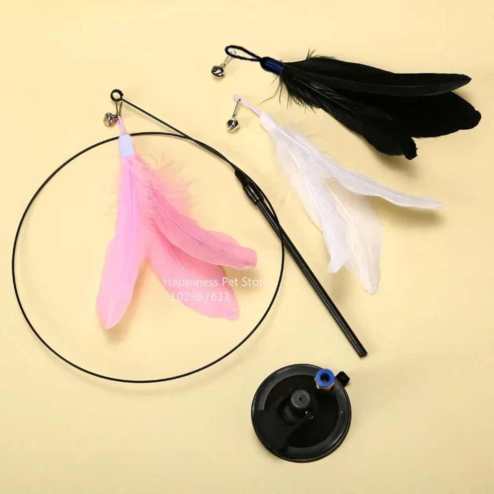 Cat Teaser Toy With Bell And Suction Cup Extended Rod Replaceable Feather Head 3