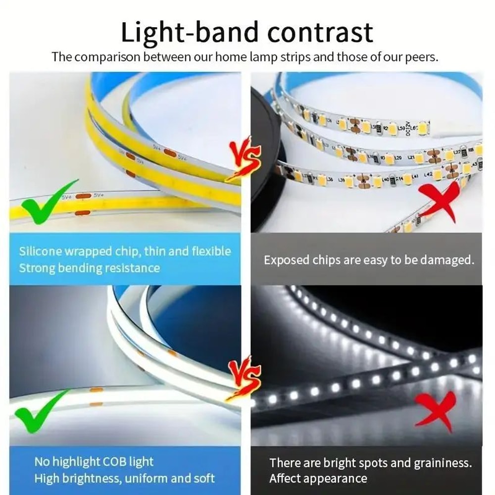 5 V USB COB LED Light Strip With Touch Dimmer Flexible Diode Tape For Indoor Lighting 2