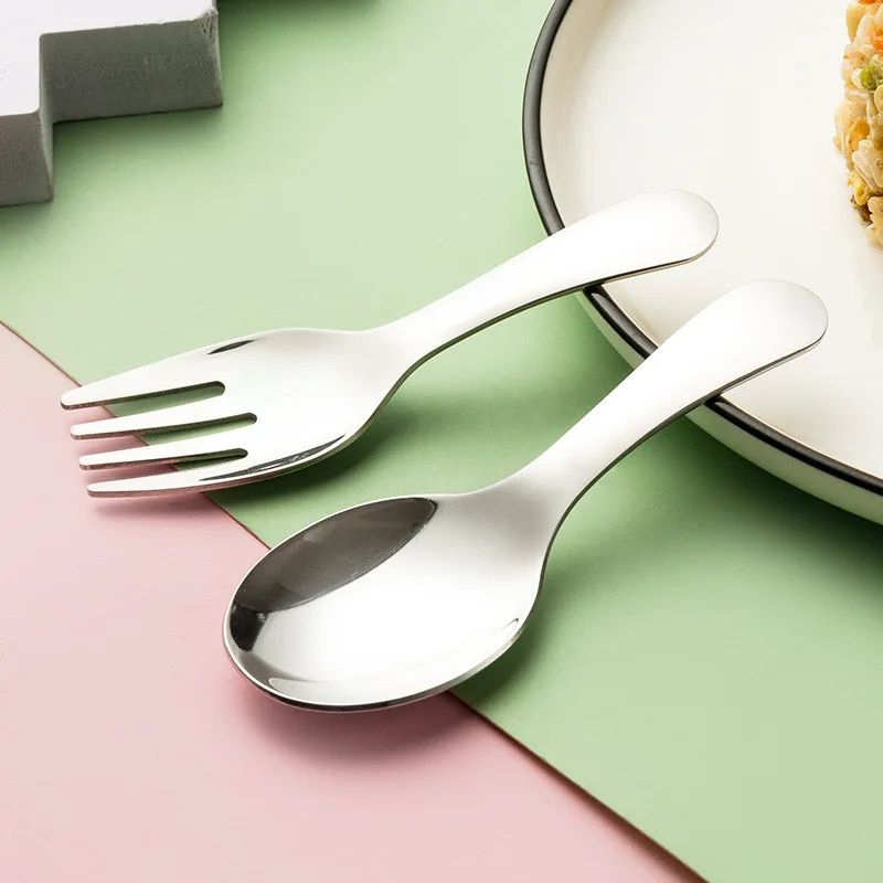 304 Stainless Steel Portable Kids Tableware Set With Spoon And Fork For Outdoor Travel And Dining 1