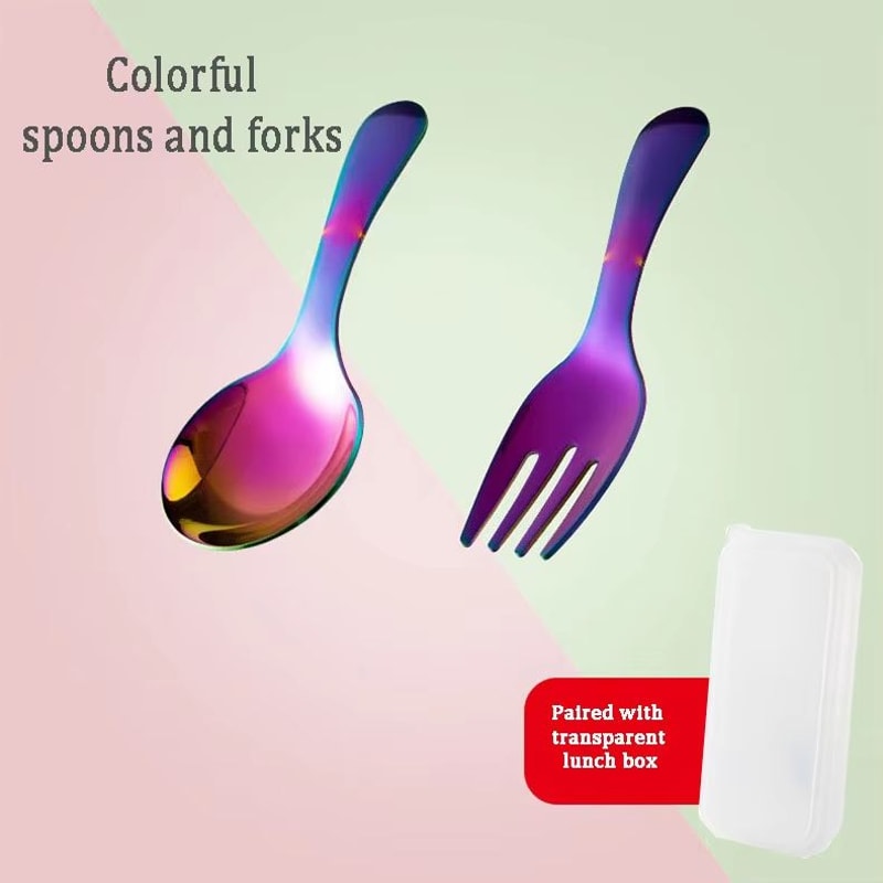 304 Stainless Steel Portable Kids Tableware Set With Spoon And Fork For Outdoor Travel And Dining 8