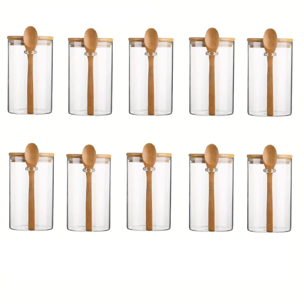 10 Oz 280 Ml Glass Storage Jar With Sealed Bamboo Lid And Spoon For Candy Biscuits And Bulk Food 11
