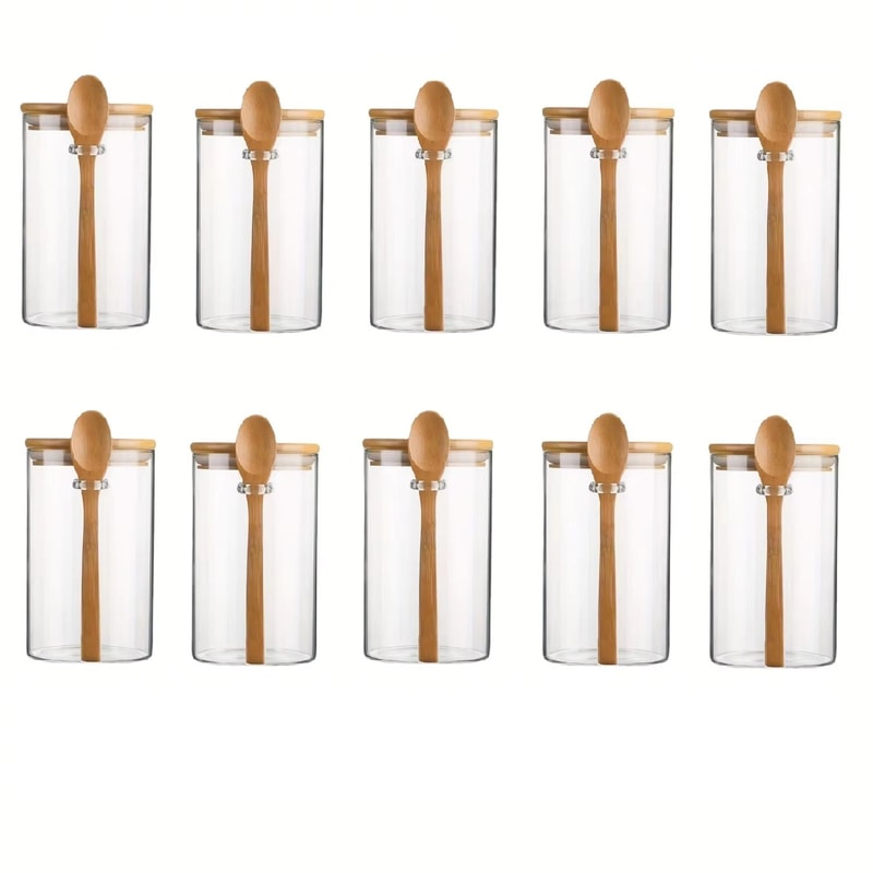 10 Oz 280 Ml Glass Storage Jar With Sealed Bamboo Lid And Spoon For Candy Biscuits And Bulk Food 11