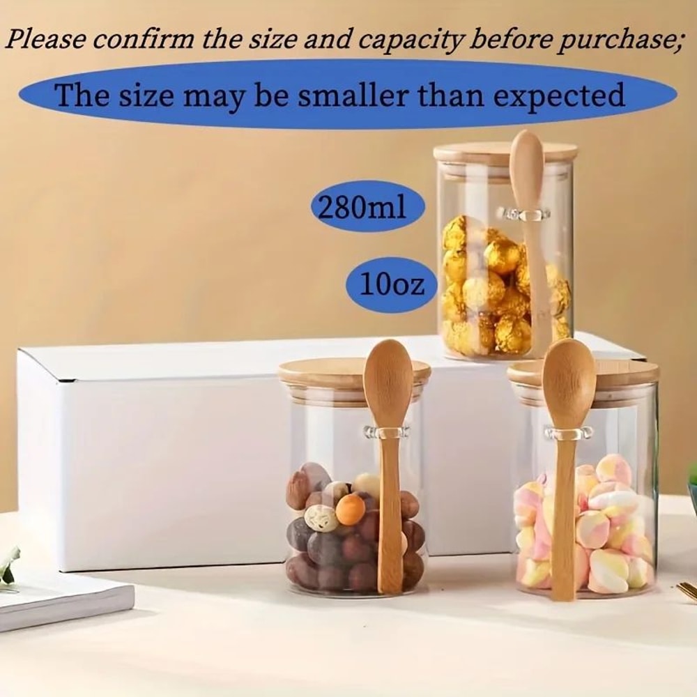 10 Oz 280 Ml Glass Storage Jar With Sealed Bamboo Lid And Spoon For Candy Biscuits And Bulk Food 3
