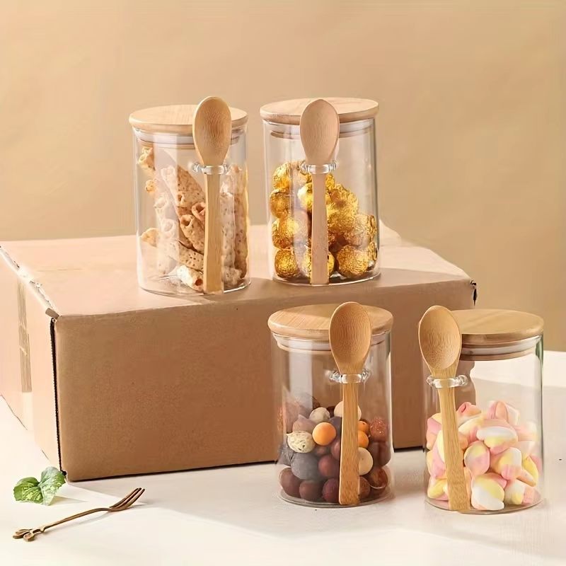 10 Oz 280 Ml Glass Storage Jar With Sealed Bamboo Lid And Spoon For Candy Biscuits And Bulk Food 4