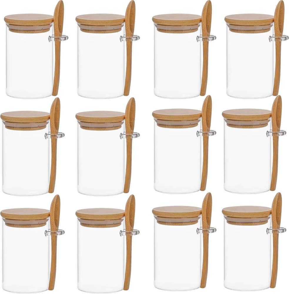 10 Oz 280 Ml Glass Storage Jar With Sealed Bamboo Lid And Spoon For Candy Biscuits And Bulk Food 7