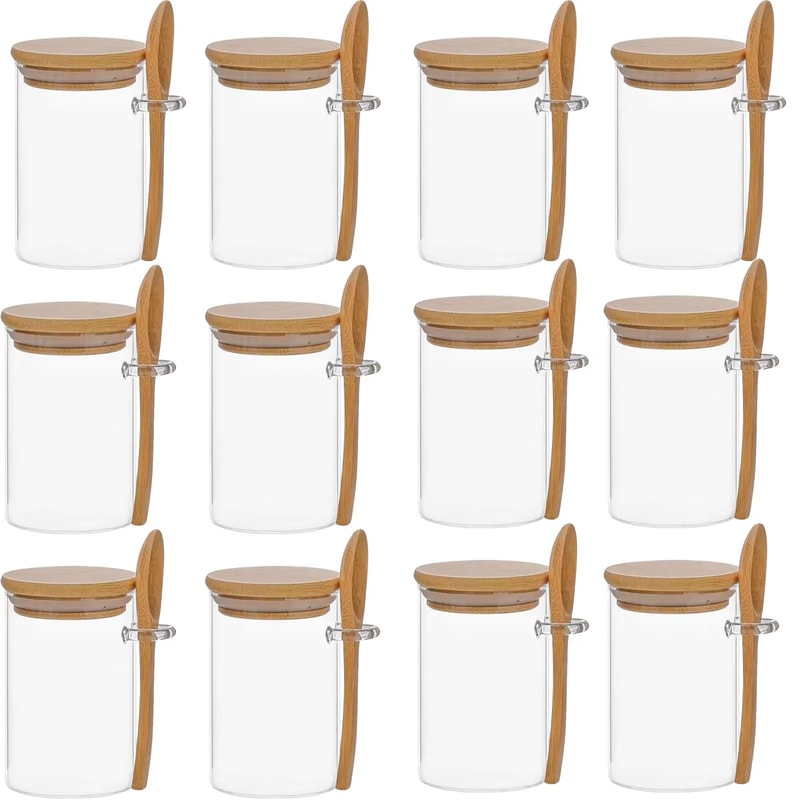 10 Oz 280 Ml Glass Storage Jar With Sealed Bamboo Lid And Spoon For Candy Biscuits And Bulk Food 7