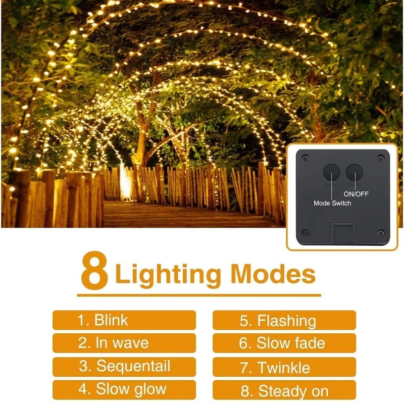 Outdoor Solar LED Fairy String Lights Waterproof With 8 Lighting Modes For Garden Patio And Christm 2