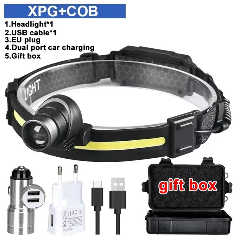Powerful LED Headlamp With XPE Plus COB 7 Modes Motion Sensor 18650 Rechargeable For Fishing And Hu 8