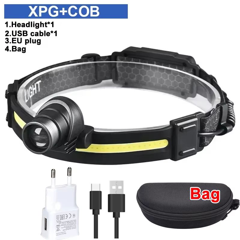 Powerful LED Headlamp With XPE Plus COB 7 Modes Motion Sensor 18650 Rechargeable For Fishing And Hu 10