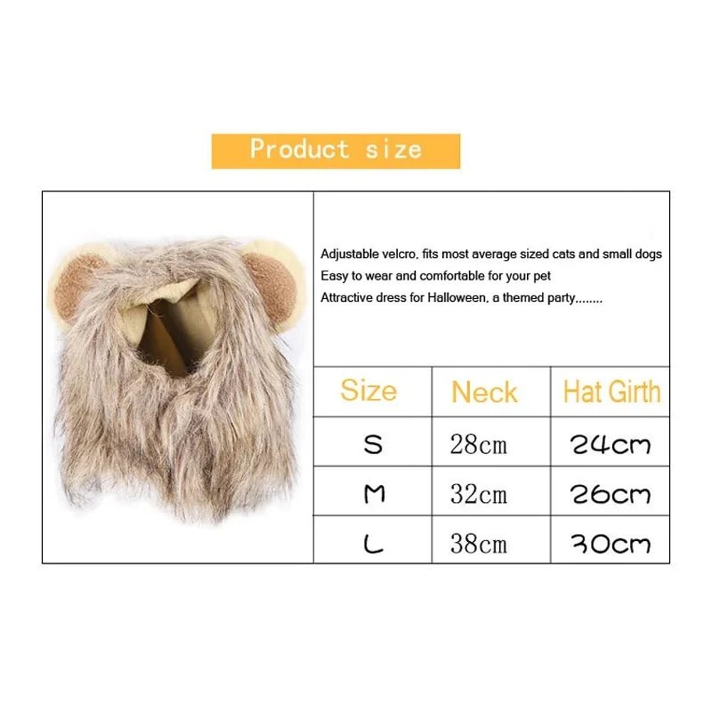 Cute Funny Pet Costume Lion Mane Wig Hat With Ears For Cats And Small Dogs 5
