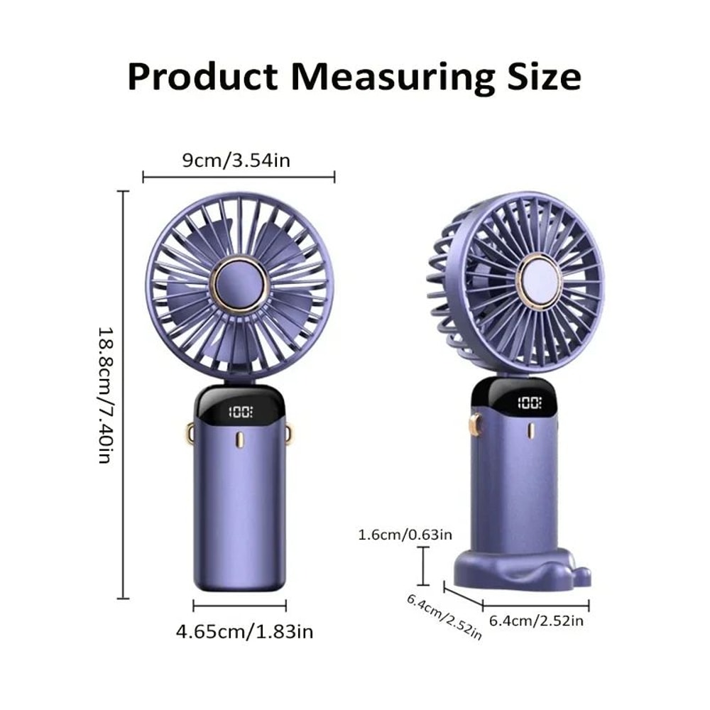 Handheld Mini Foldable Portable Fan With Neck Hanging Strap 5Speed USB Rechargeable And Phone Stand 5