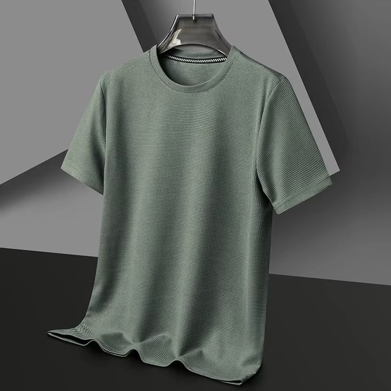 Summer Waffle Knit Short Sleeve TShirt For Men 7
