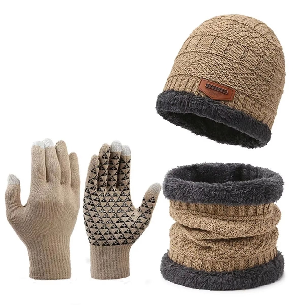 Mens Windproof Winter Hat Scarf And Gloves 3Piece Set With Cashmere Insulated Knit 9