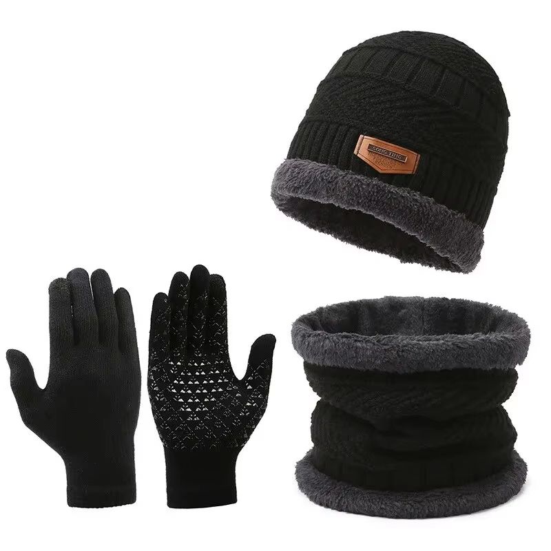 Mens Windproof Winter Hat Scarf And Gloves 3Piece Set With Cashmere Insulated Knit 6