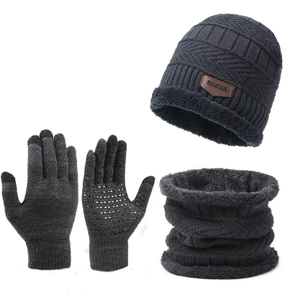 Mens Windproof Winter Hat Scarf And Gloves 3Piece Set With Cashmere Insulated Knit 7
