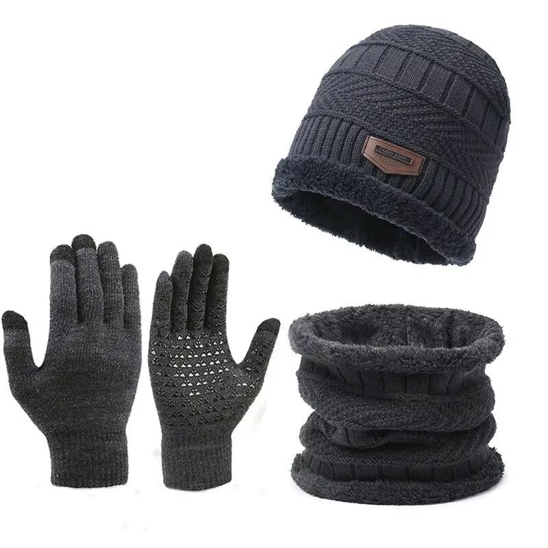 Mens Windproof Winter Hat Scarf And Gloves 3Piece Set With Cashmere Insulated Knit 7
