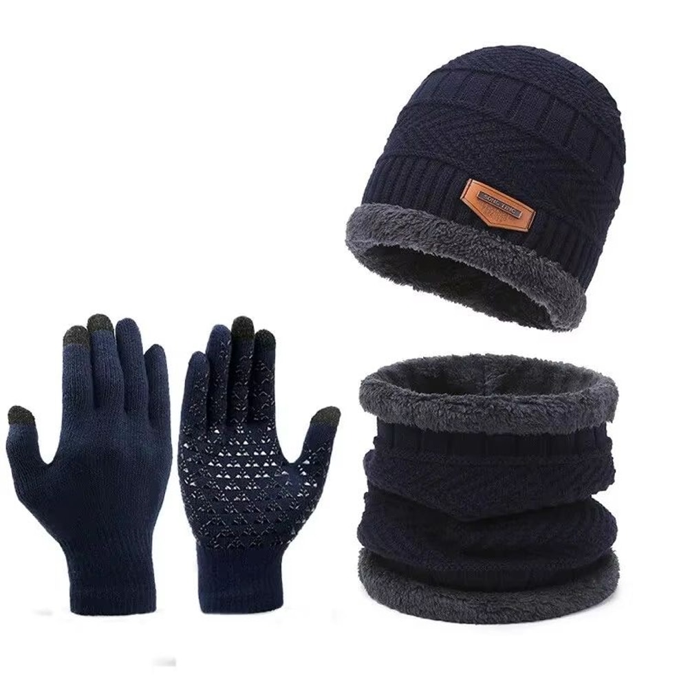 Mens Windproof Winter Hat Scarf And Gloves 3Piece Set With Cashmere Insulated Knit 8