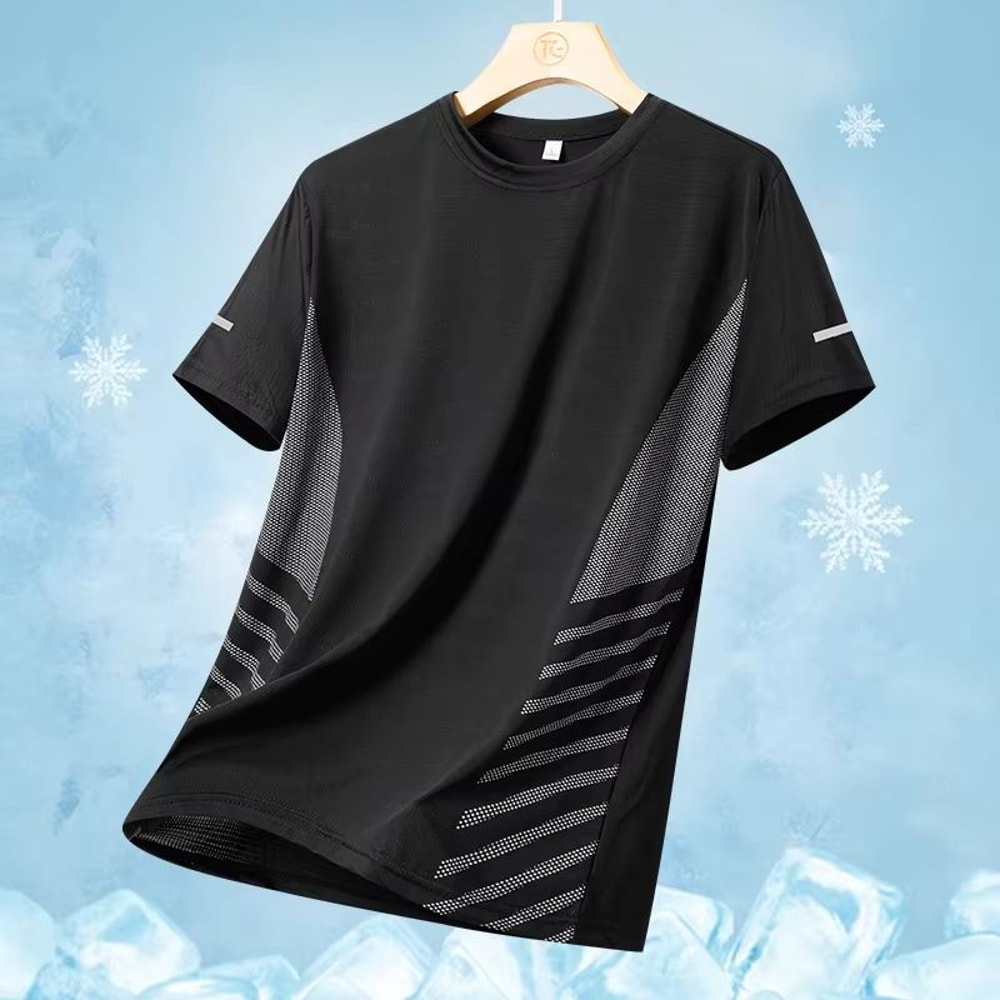 Mens Ice Silk QuickDry Reflective Running TShirt Breathable Fitness Top Up To 5XL 7