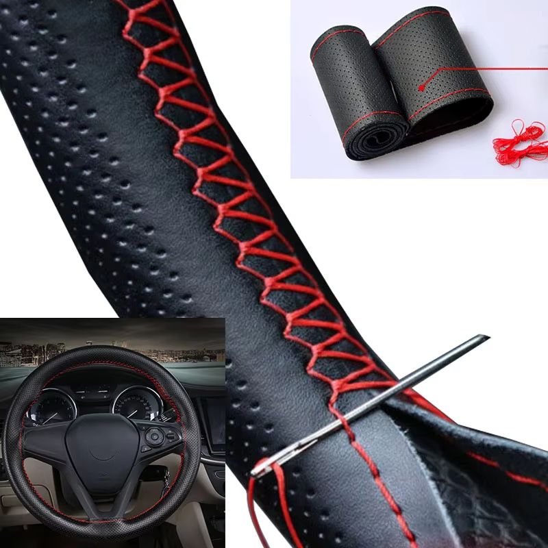 Car Steering Wheel Cover DIY Stitching Kit With Artificial Leather Thread And Needles 3Color Suite 0