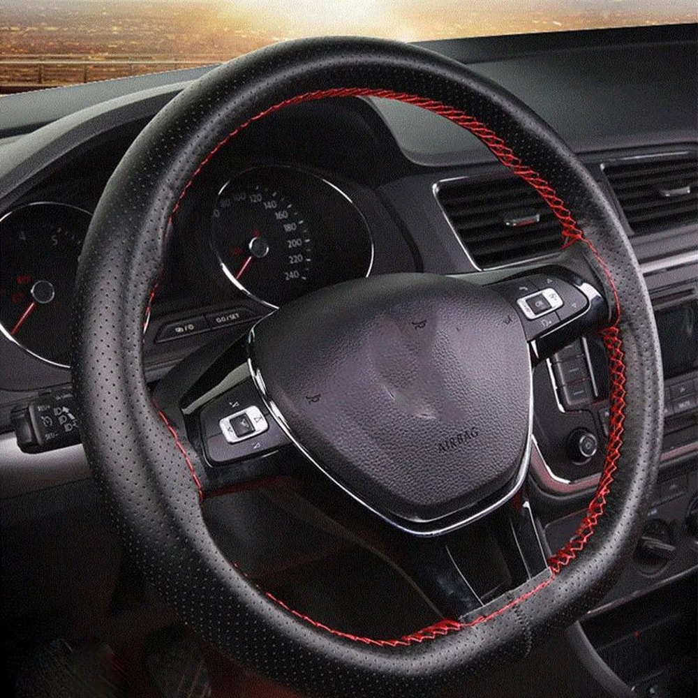 Car Steering Wheel Cover DIY Stitching Kit With Artificial Leather Thread And Needles 3Color Suite 6