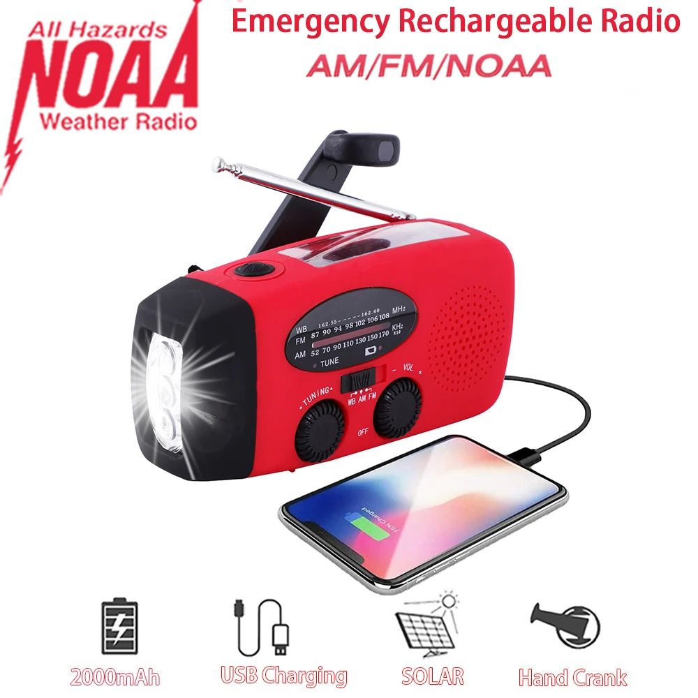 2000mAh Solar Emergency Radio Flashlight For Camping And Power Outages 0