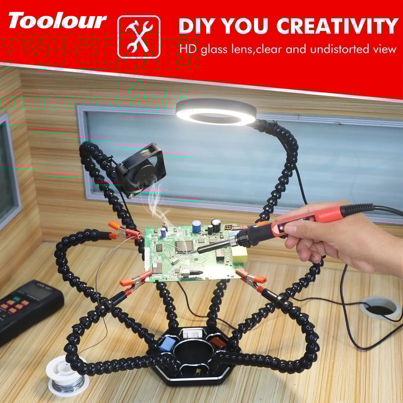 Toolour Soldering Helping Hands With 3X LED Magnifier And USB Smoke Extractor Fan 0