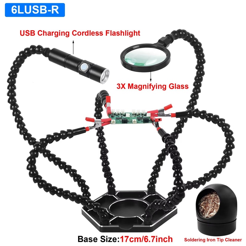 Toolour Soldering Helping Hands With 3X LED Magnifier And USB Smoke Extractor Fan 11