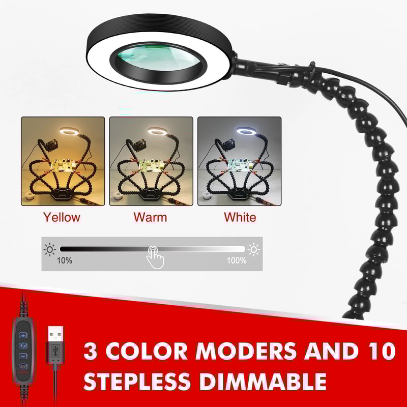 Toolour Soldering Helping Hands With 3X LED Magnifier And USB Smoke Extractor Fan 1