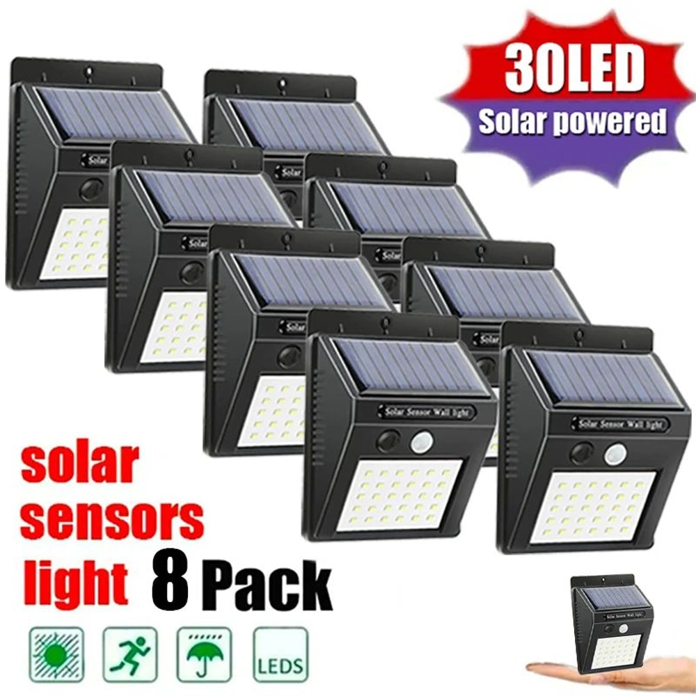 Outdoor Solar Wall Light With PIR Motion Sensor 6 Or 30 LEDs Waterproof Design 0