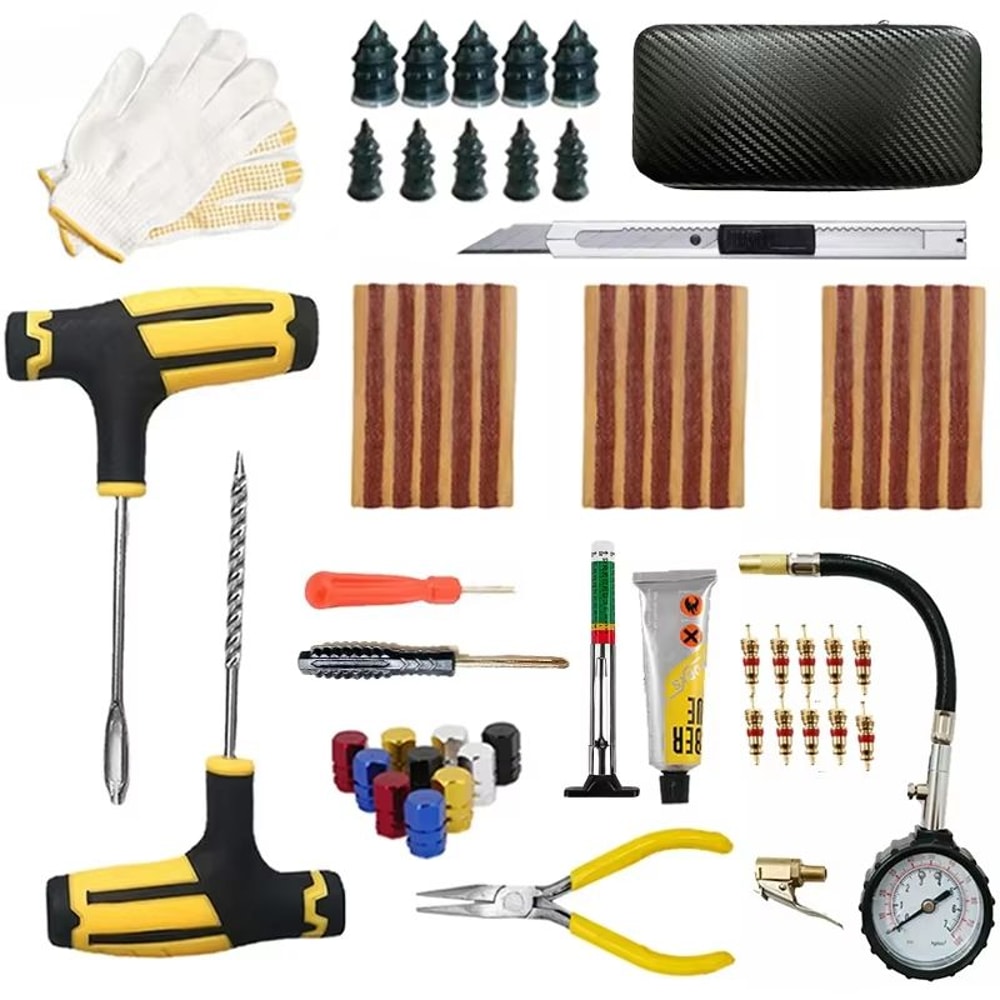Universal Tire Repair Kit With Plug Strips Reamer And Insertion Tools For Roadside Punctures 7