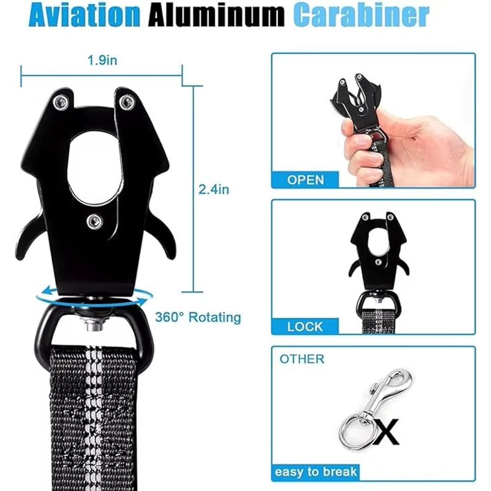 Heavy Duty Tactical Bungee Dog Leash With Reflective Stitching And Car Seatbelt Clip For Large Dogs 1