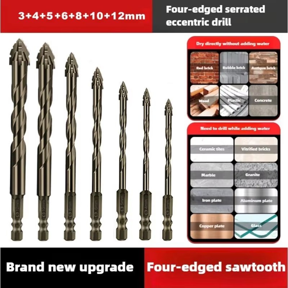 HighPerformance FourEdged Serrated Eccentric Tile Drill Bit For Ceramic Glass Marble Concrete Stain 1