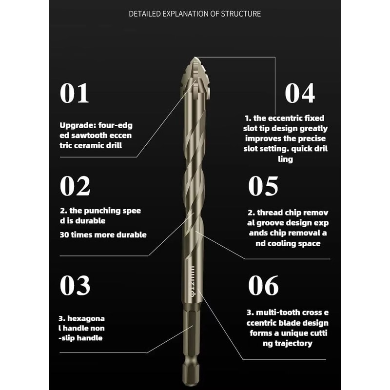 HighPerformance FourEdged Serrated Eccentric Tile Drill Bit For Ceramic Glass Marble Concrete Stain 3