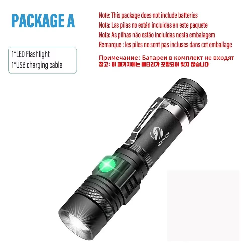 HighPower Zoomable LED Flashlight With USB Rechargeable Battery And 4 Lighting Modes 7