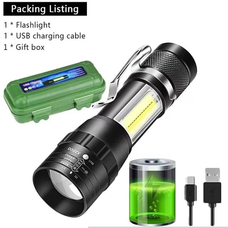USB Rechargeable Mini COBXPE LED Flashlight With Zoomable Beam And 3 Modes 6