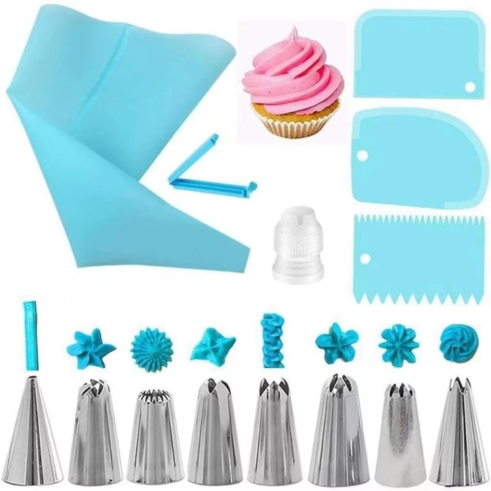 Silicone Piping Bags And Stainless Steel Piping Tips Cake Decorating Kit 7