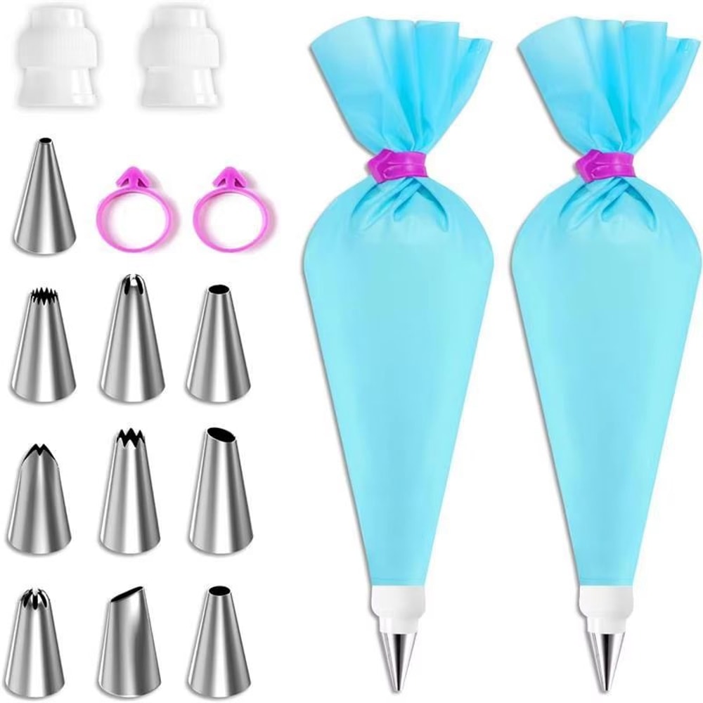 Silicone Piping Bags And Stainless Steel Piping Tips Cake Decorating Kit 8