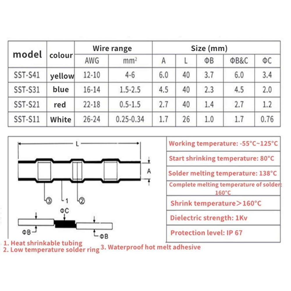 Waterproof Heat Shrink Solder Connector Terminals For Electrical Wiring 5
