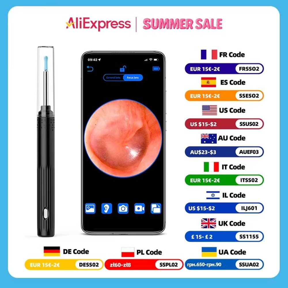 KERUI Smart Ear Wax Removal Kit With 5MP HD Camera And Light Endoscope Otoscope 0