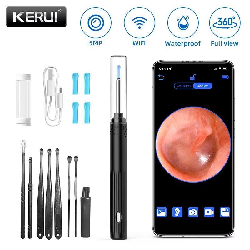 KERUI Smart Ear Wax Removal Kit With 5MP HD Camera And Light Endoscope Otoscope 6
