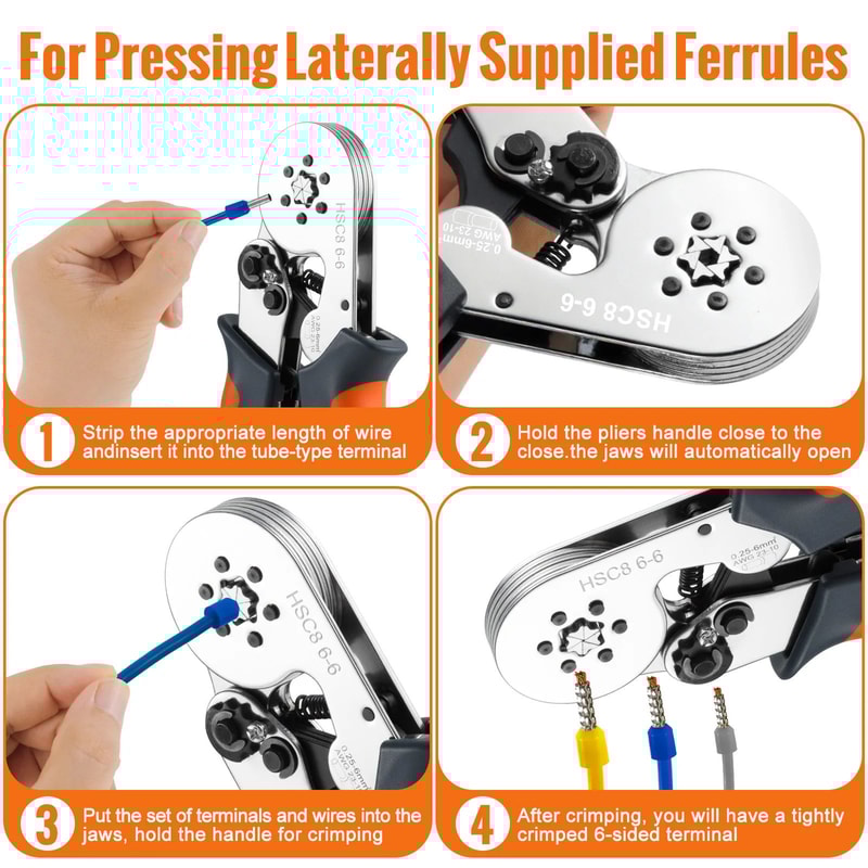 HSC8 Mini Ferrule Crimping Tool Pliers For Electrical Wire Terminals AWG 237 AWG 2310 4