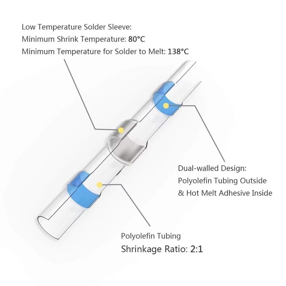 WOZOBUY Waterproof HeatShrink Wire Connectors SST21 AWG 2218 SolderSeal Butt Splice Terminals 1