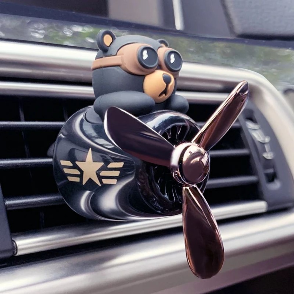 Rotating Airplane Pilot Bear Car Air Freshener Vent Clip Diffuser 2