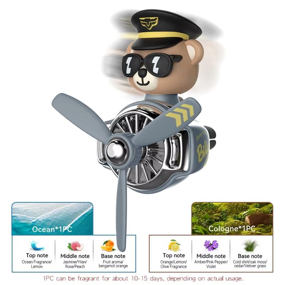 Rotating Airplane Pilot Bear Car Air Freshener Vent Clip Diffuser 8