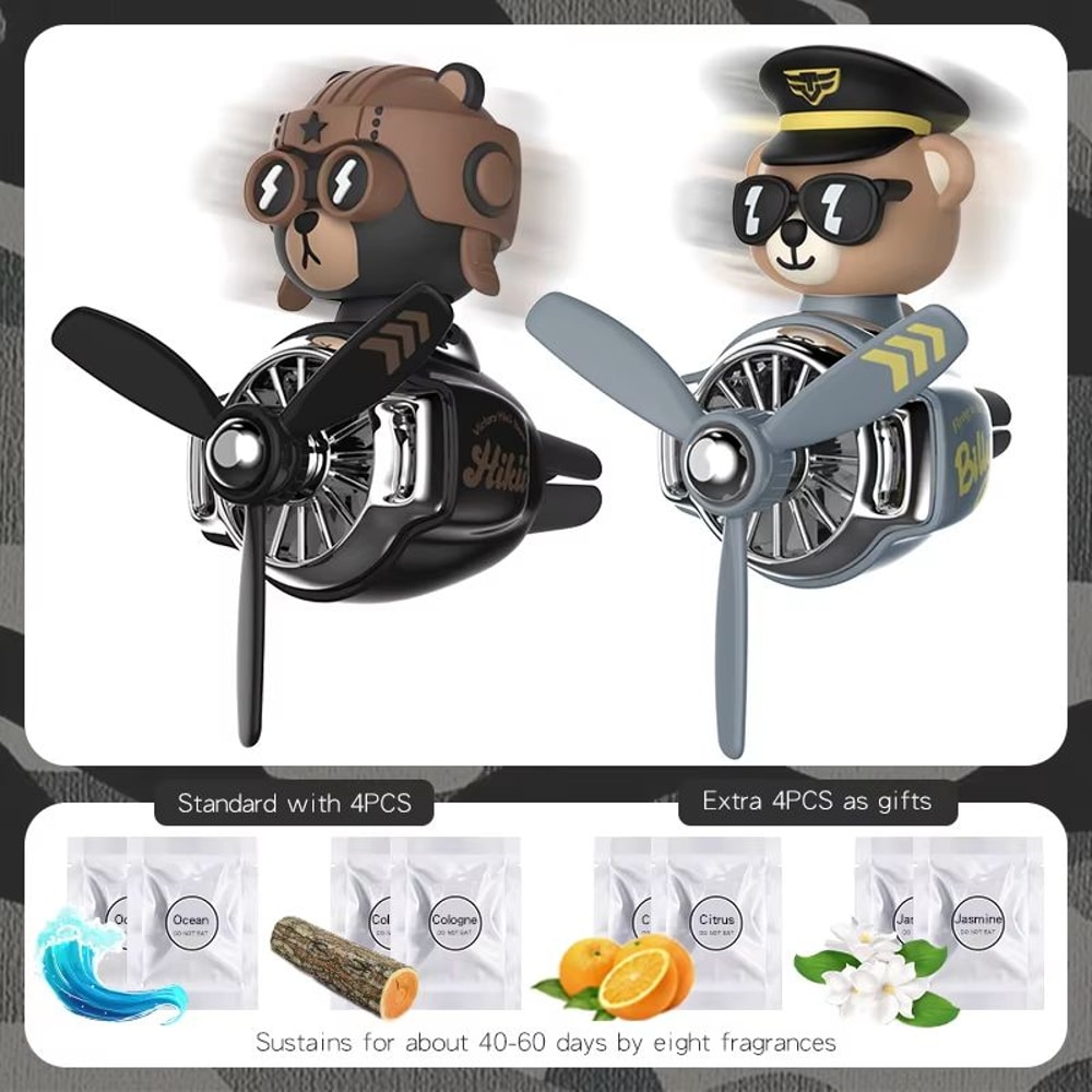 Rotating Airplane Pilot Bear Car Air Freshener Vent Clip Diffuser 10