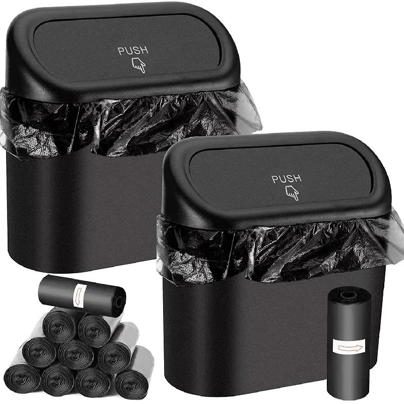 LeakProof Car Trash Can With Lid Mini Garbage Bin And 300 Bags 0