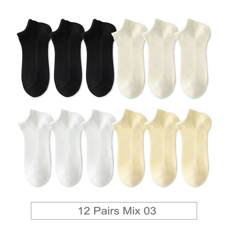 12 Pairs Womens Cotton Breathable Low Cut Mesh Socks Summer Short Socks 9