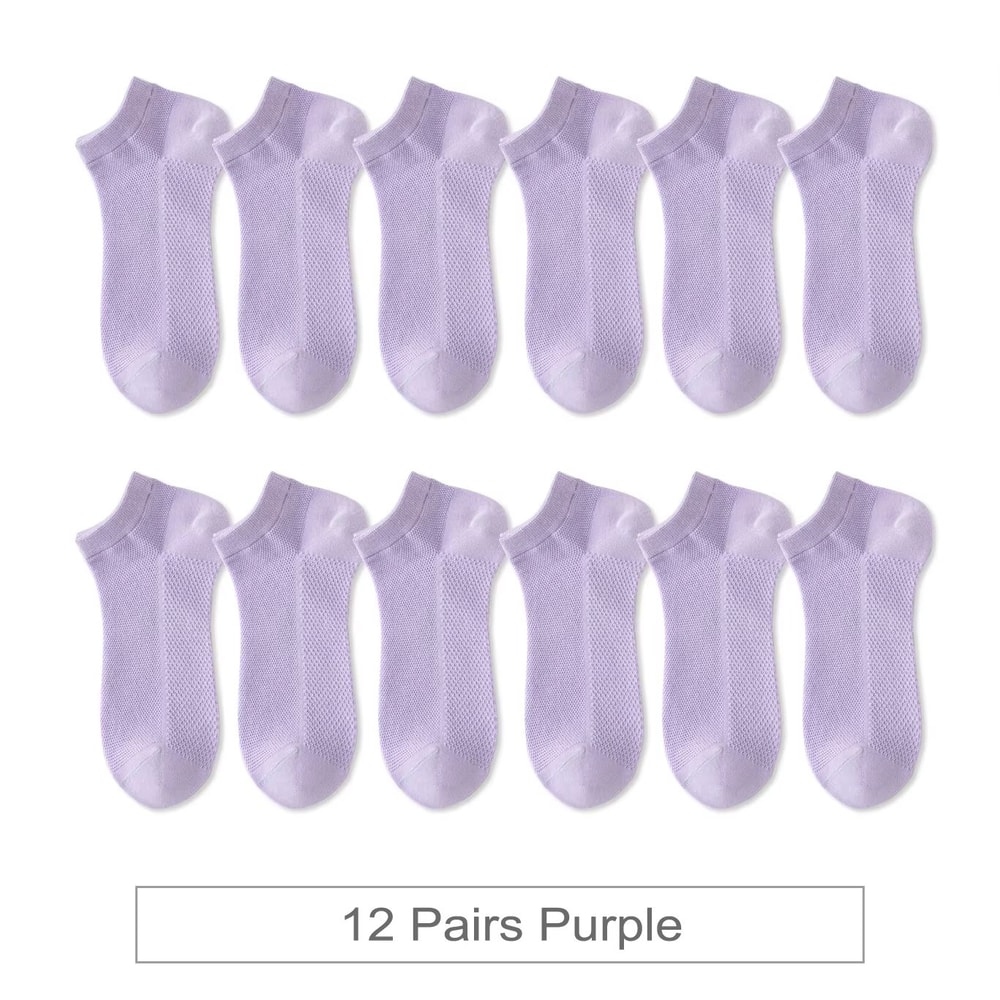 12 Pairs Womens Cotton Breathable Low Cut Mesh Socks Summer Short Socks 16